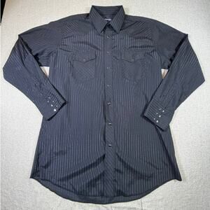 Wrangler Mens XLT Black Long Sleeve Pearl Snap Button Front Western Cowboy Shirt